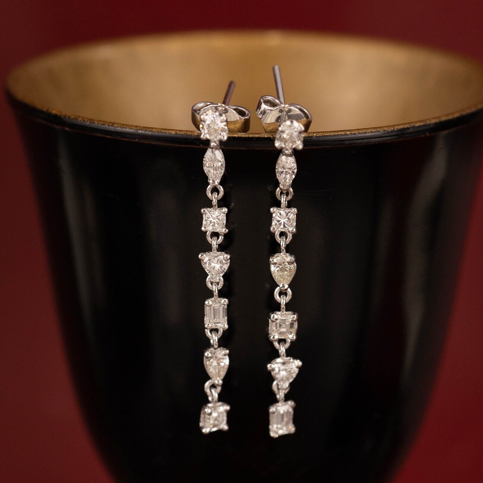 1.30 CTW Diamond Dangling Earrings 14k White Gold JS203E