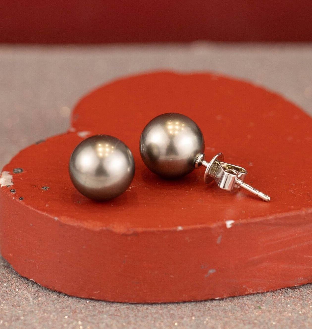10.4mm South Sea Gray Pearl Earrings 14k White Gold E533