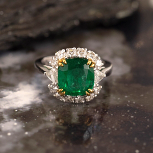 3.06 Carat Emerald w/.78 CTW Diamond Ring 18k White Gold R318