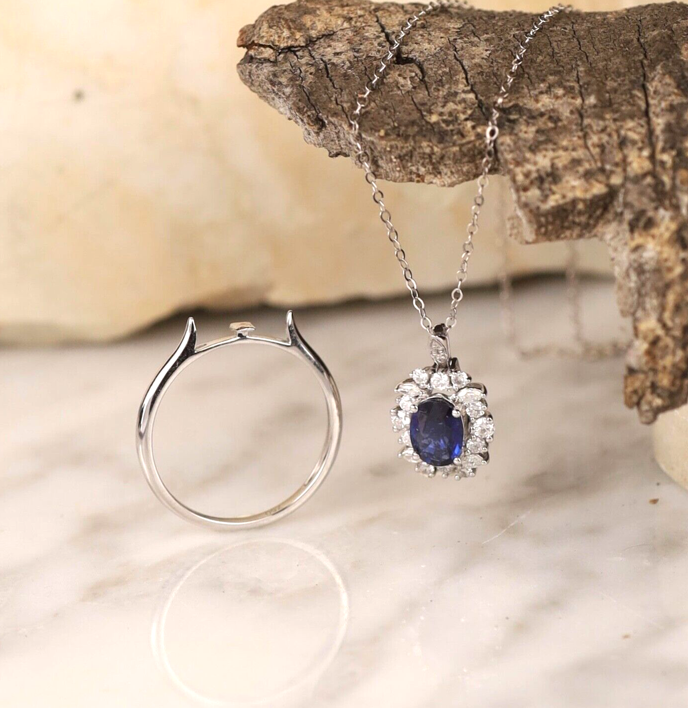 .83 Carat Blue Sapphire w/.36 CTW Diamond 2-Way Pendant & Ring 18KWG R319