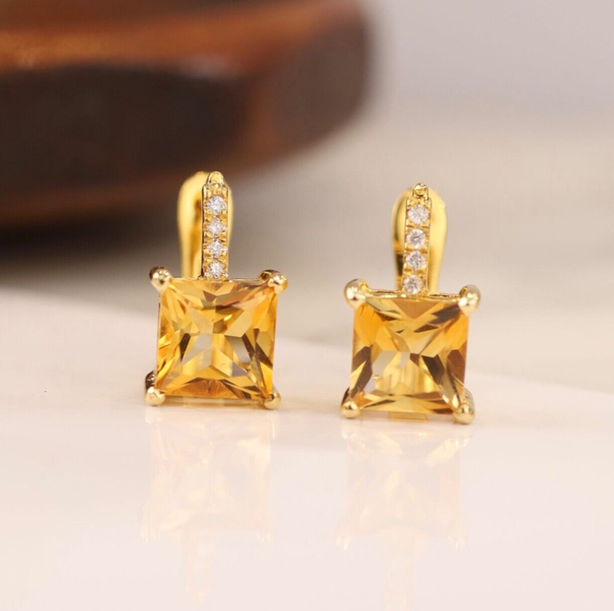 2.75 CTW Citrine w/.064 CTW Diamond Clip Earrings 14k Yellow Gold E968
