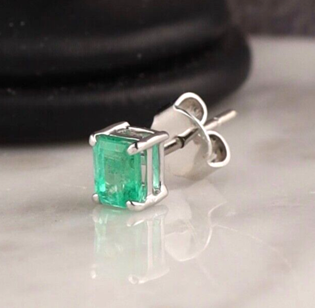 .41 Carat Emerald Men’s Earring 14k White Gold E589