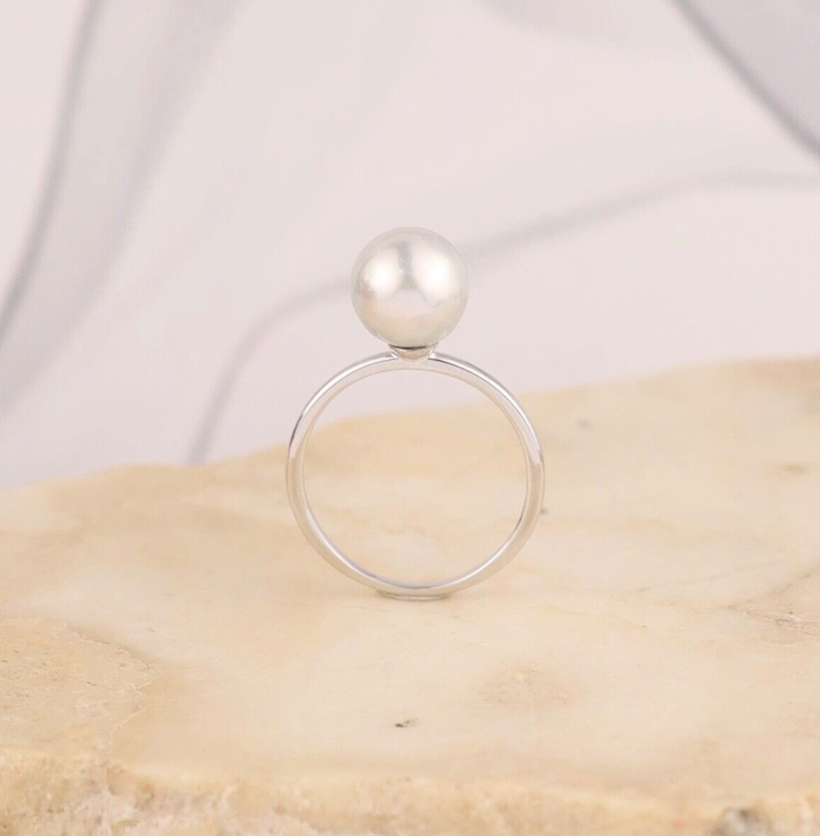 8.6mm South Sea Pearl Ring 18k White Gold R321-1