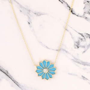 .10 Carat Diamond w/Turquoise Necklace 14k Yellow Gold JS217N
