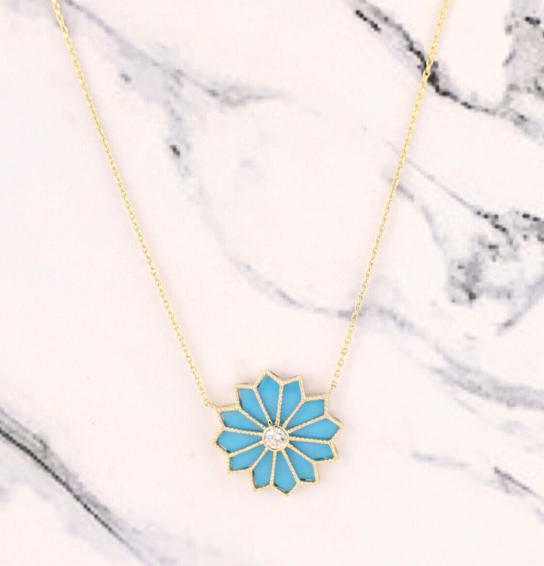 .10 Carat Diamond w/Turquoise Necklace 14k Yellow Gold JS217N