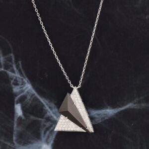 .24 CTW Diamond w/Onyx Necklace 14k White Gold N322