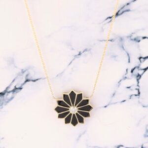 .10 Carat Diamond w/Onyx Necklace 14k Yellow Gold JS218N