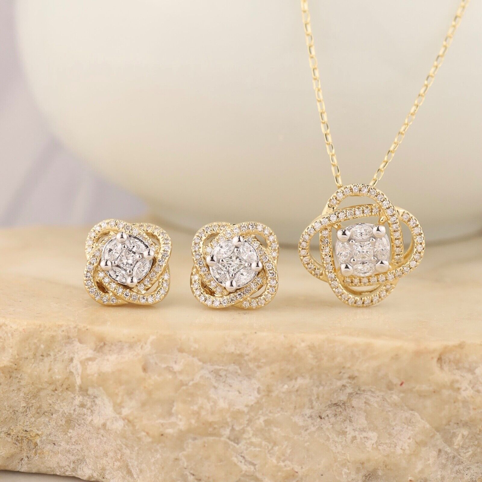1.075 CTW Diamond Jewelry Set 14k Twotone Gold JS151-YG