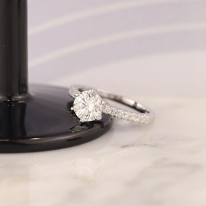 GIA-Certified 1.00 Carat Diamond w/.14 CTW Engagement Ring 18K White Gold ER0195