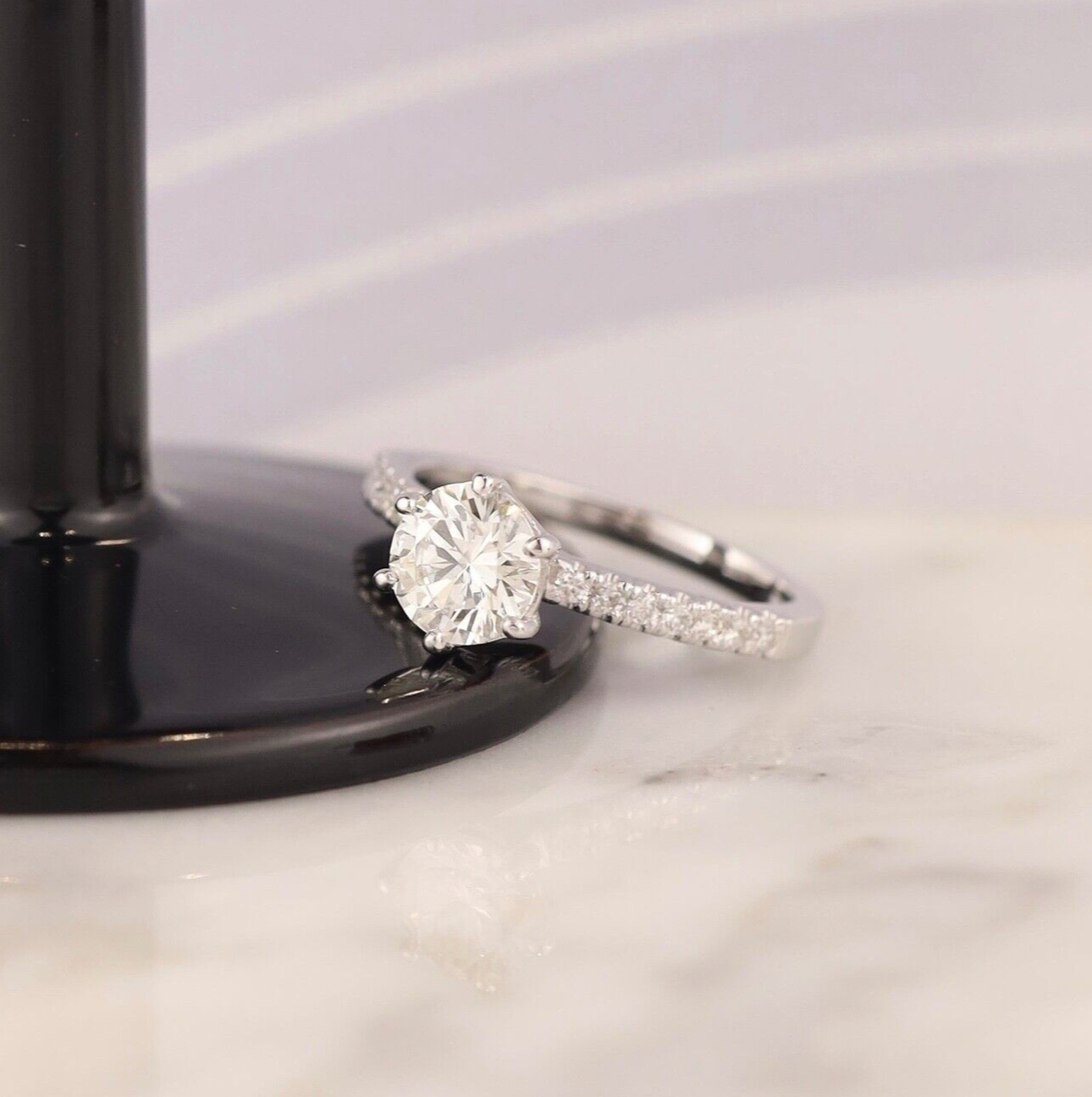 GIA-Certified 1.00 Carat Diamond w/.14 CTW Engagement Ring 18K White Gold ER0195