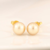 7.1mm & 7mm Golden South Sea Pearl Earrings 14k Yellow Gold E674-1