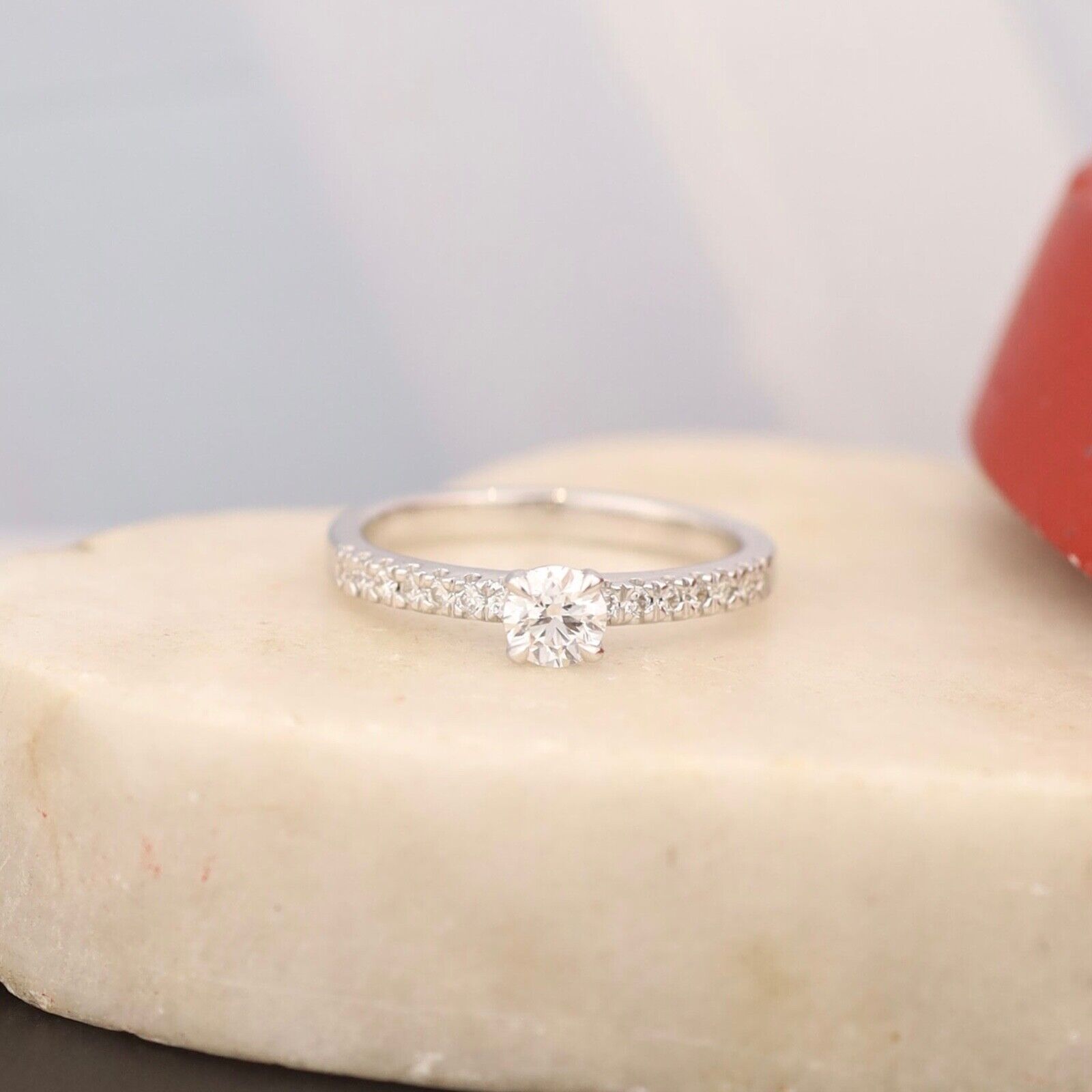 GIA-Certified.30 Carat Diamond w/.14CTW Engagement Ring 18k White Gold ER0269-WG