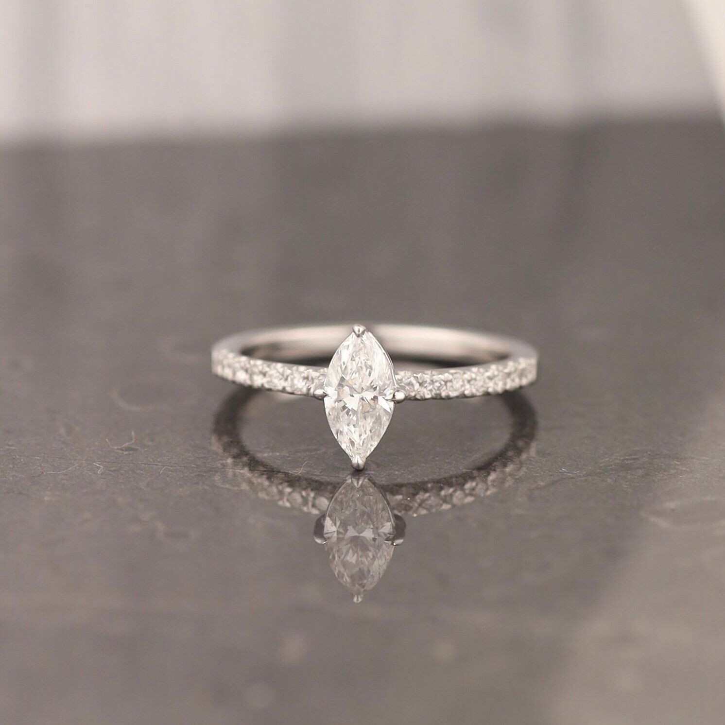 GIA-Certified.50 Carat Diamond w/.14CTW Engagement Ring 18k White Gold ER0273-WG