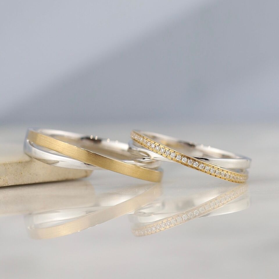 .086 CTW Diamond Wedding Rings 18K Twotone Gold WR427-WYG