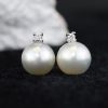 8.7 & 8.4 mm South Sea Pearl w/.04CTW Diamond Earrings 18K White Gold E093-1 WG