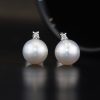 8.7 mm & 8.6 mm SouthSea Pearl w/ .04CTW Diamond Earrings 18K White Gold E093-WG