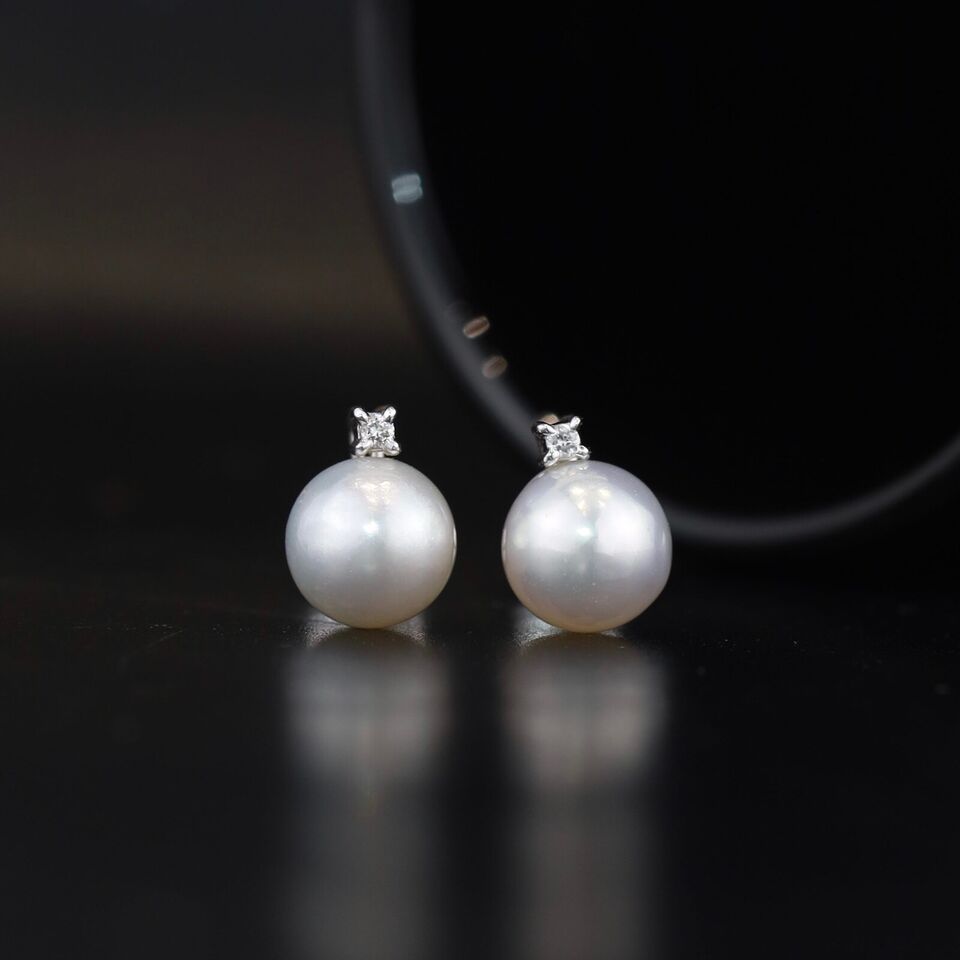 8.7 mm & 8.6 mm SouthSea Pearl w/ .04CTW Diamond Earrings 18K White Gold E093-WG