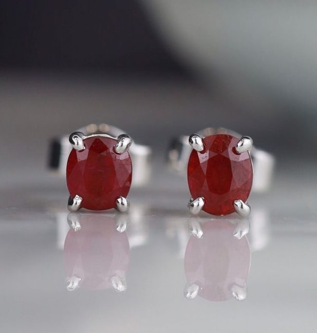 1.55 CTW Ruby Stud Earrings 18K White Gold E096-WG