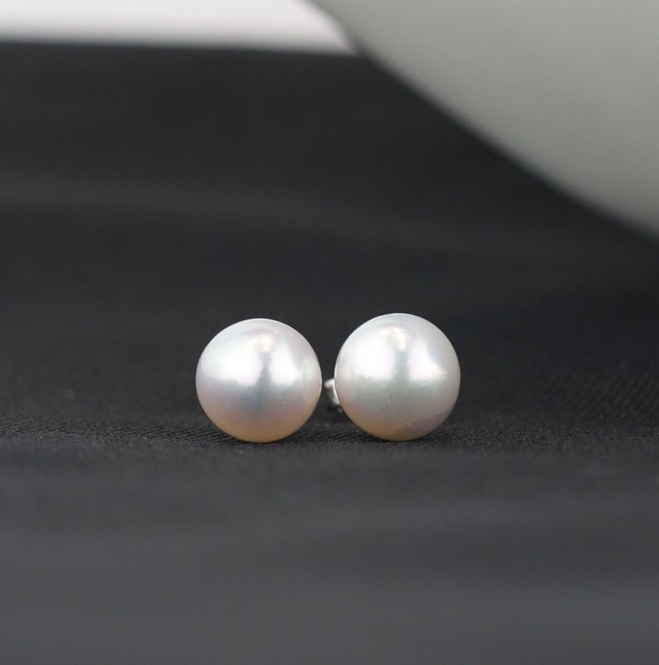 8.5mm & 8.8mm South Sea Pearl Stud Earrings 18K White Gold E095-1 WG