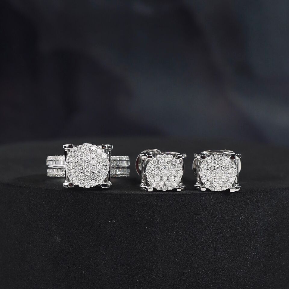 1.35 CTW Diamond Earrings & Ring Set 14K White Gold JS227-WG