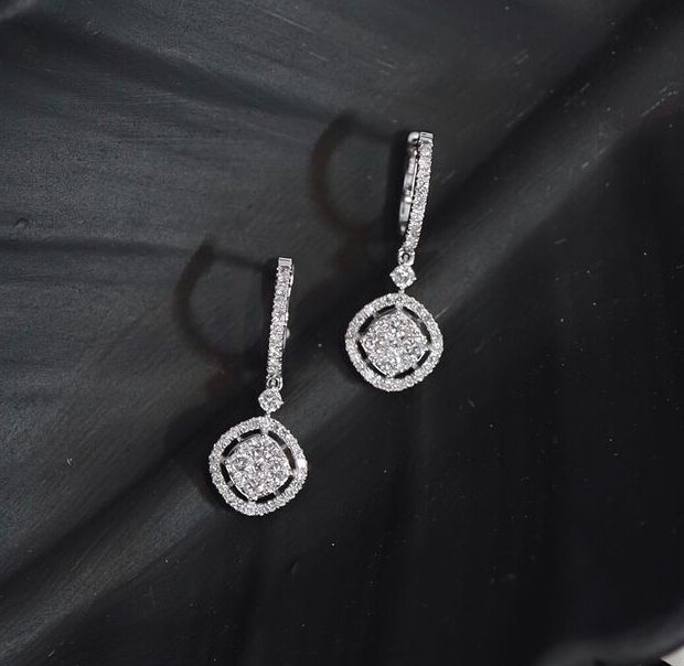 1.00 CTW Diamond Dangling Earrings 18K White Gold E0109-WG