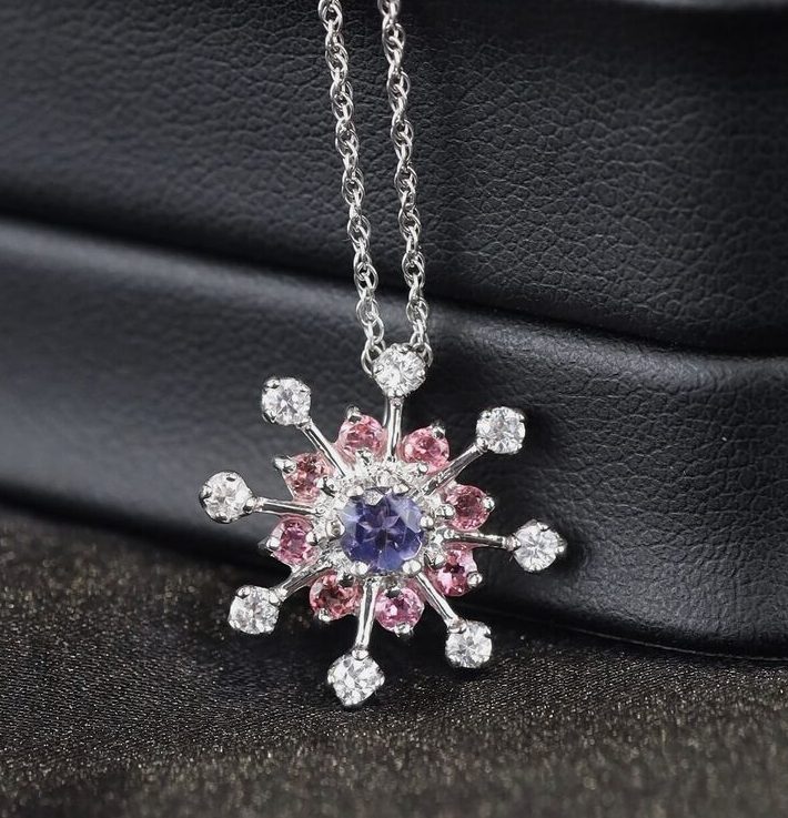 Tanzanite, Sapphire & Diamond Necklace in 14K White Gold N373-WG