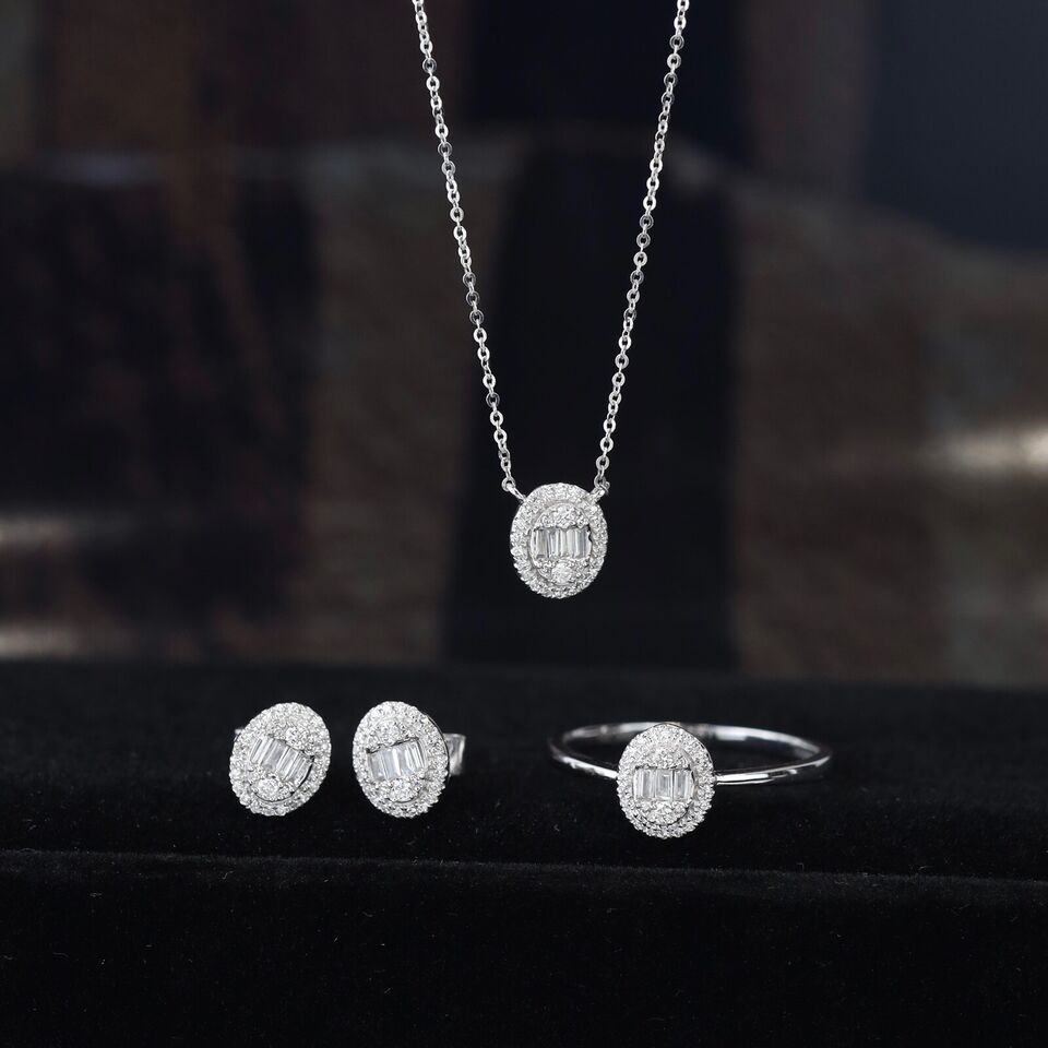 .47 CTW Diamond Ring,Stud Earrings & Necklace Set 14K White Gold JS240-WG