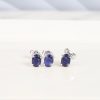 3.02 CTW Blue Sapphire Stud Earrings & Pendant Set 18K White Gold JS231-WG