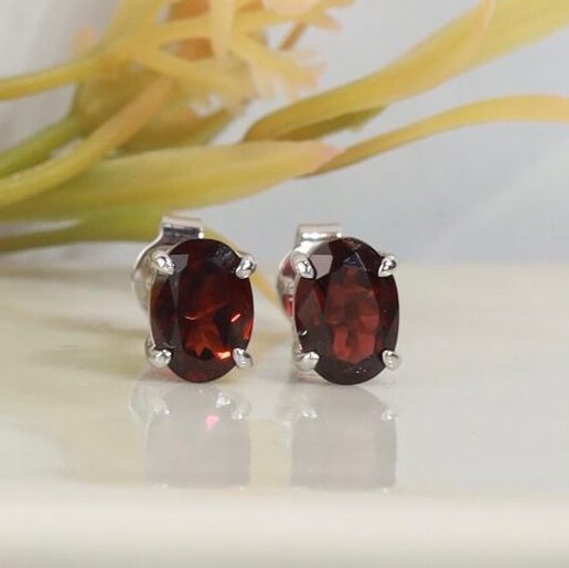 3.60 CTW Garnet Stud Earrings 18K White Gold E0128-WG