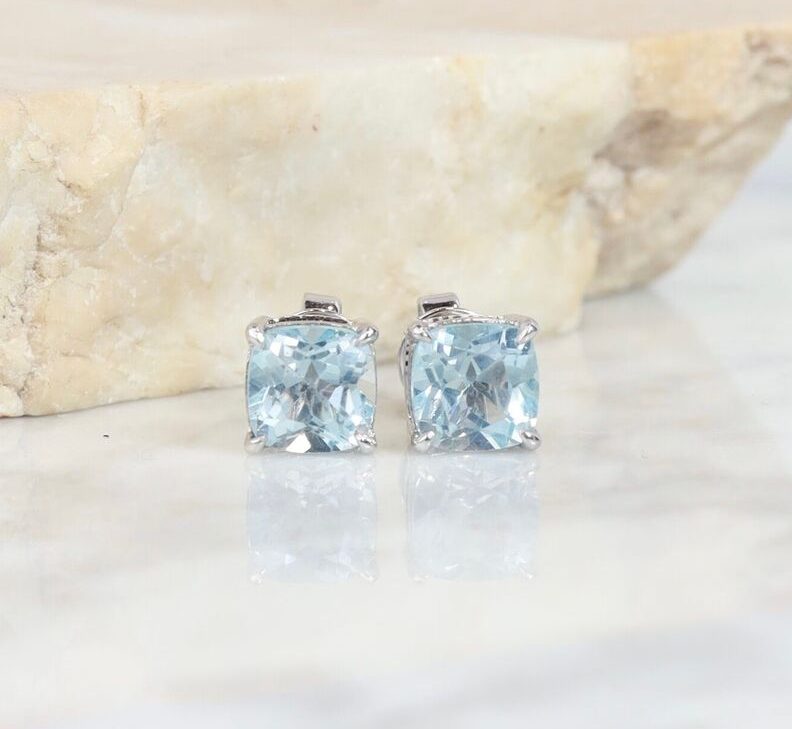 6.01 CTW Topaz Stud Earrings 18K White Gold E0122-WG