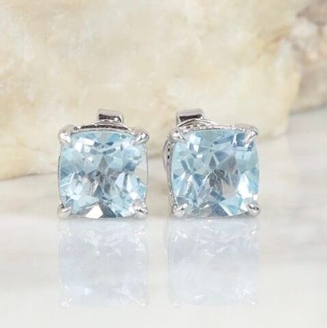 6.01 CTW Topaz Stud Earrings 18K White Gold E0122-WG