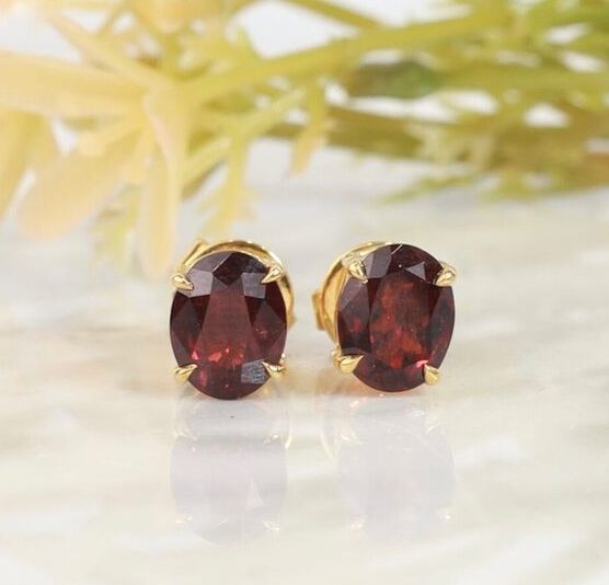 3.58 CTW Garnet Stud Earrings 18K Yellow Gold E0135-YG