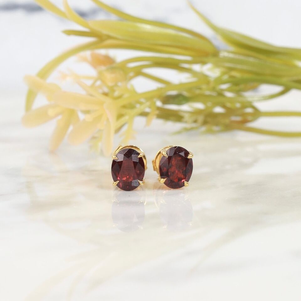 3.58 CTW Garnet Stud Earrings 18K Yellow Gold E0135-YG