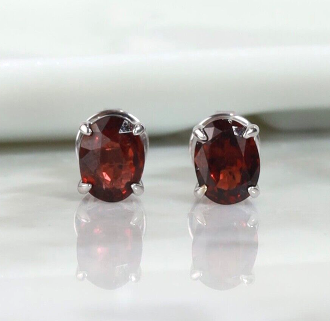 3.50 CTW Garnet Stud Earrings 18K White Gold E0121-WG