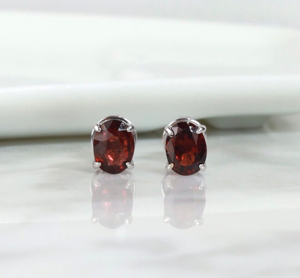 3.50 CTW Garnet Stud Earrings 18K White Gold E0121-WG