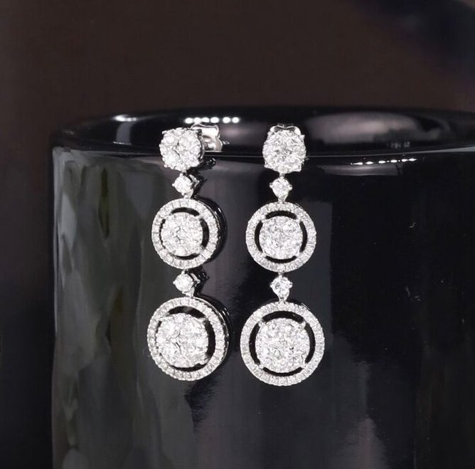 1.50 CTW Diamond Dangling Earrings 18K White Gold E0105-WG