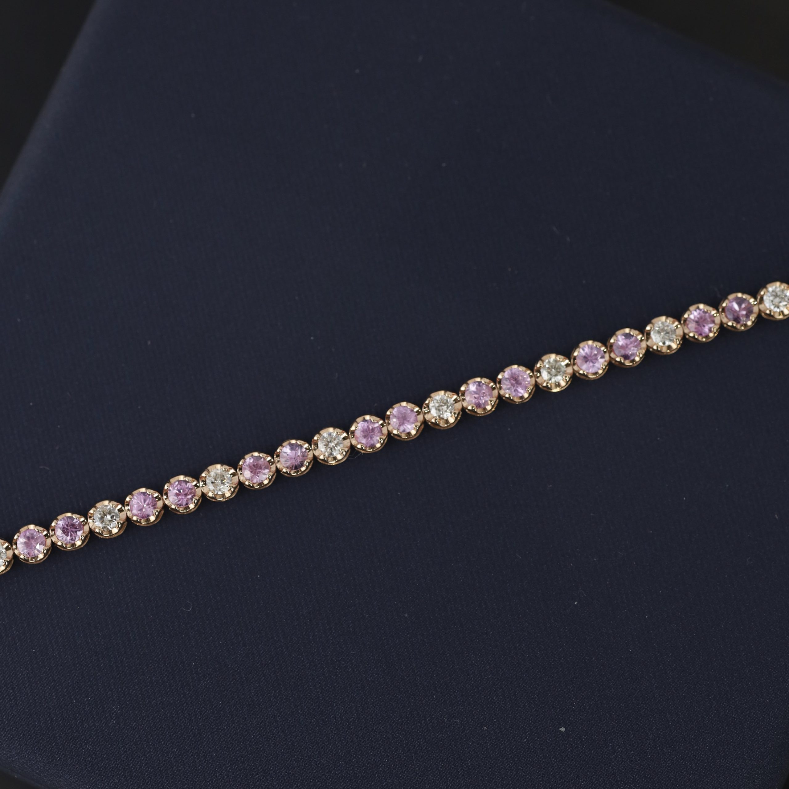 2.88 CTW Sapphire w/ .86 CTW Diamond Tennis Bracelet 18K Rose Gold B229-RG