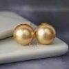                                                                                                                                                                                                                                    12.3mm Golden South Sea Pearl Stud Earrings 14K Yellow Gold E0160-1 YG