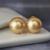 12.4mm & 12.5mm Golden South Sea Pearl Stud Earrings 14K Yellow Gold E0160-YG