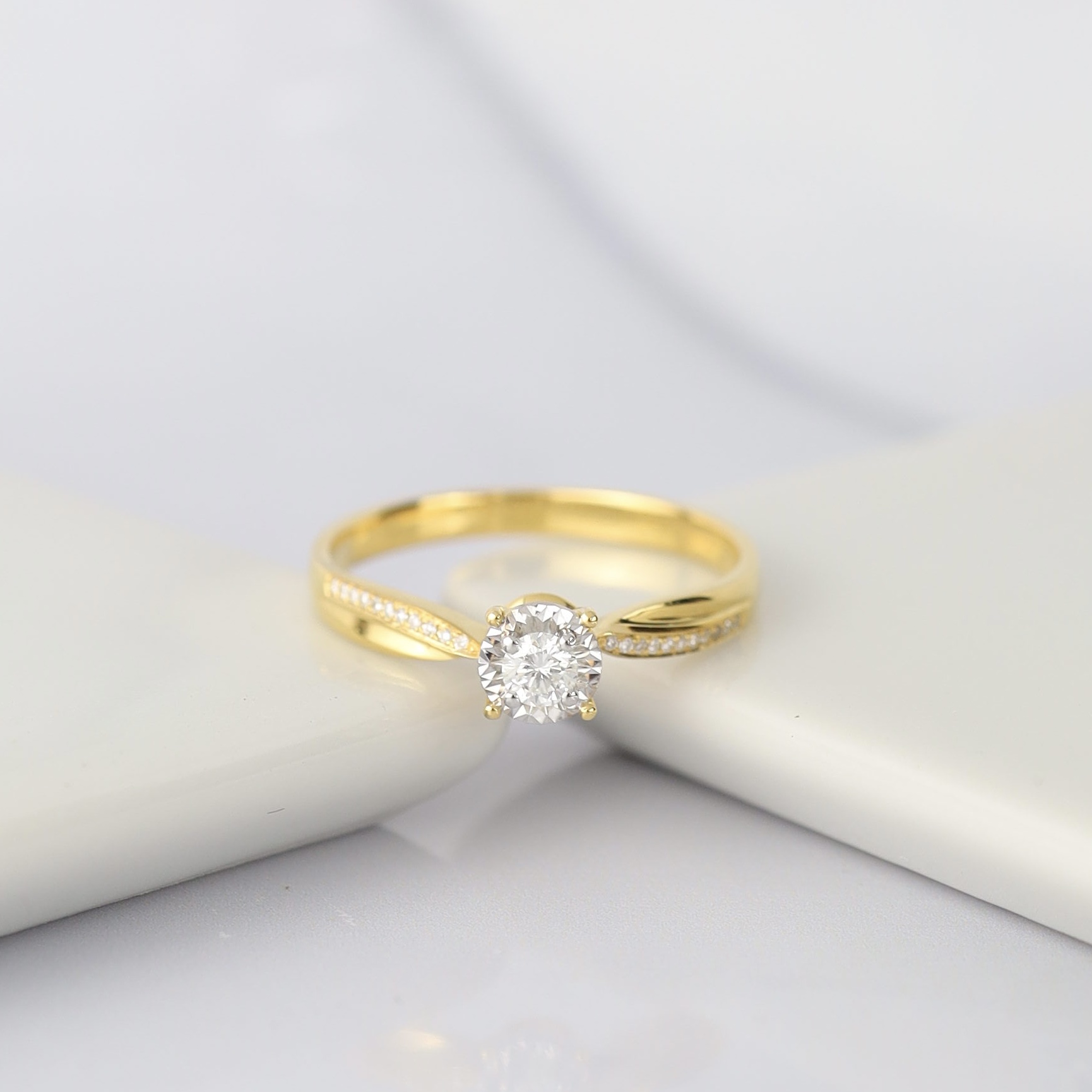 .157 CTW Diamond Engagement Ring 18K Yellow Gold ER652-3 YG