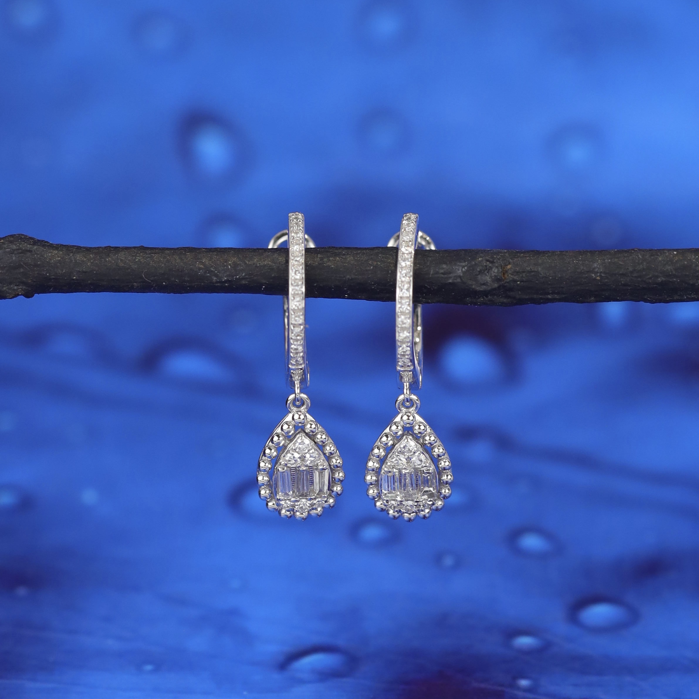 .269 CTW Diamond Dangling Earrings 14K White Gold E0176-WG