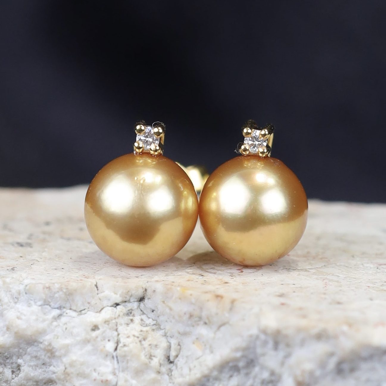 8.5mm&8.7mm South Sea Pearl w/ .04 CTW Diamond Stud Earrings 14K Yellow Gold E0186-YG