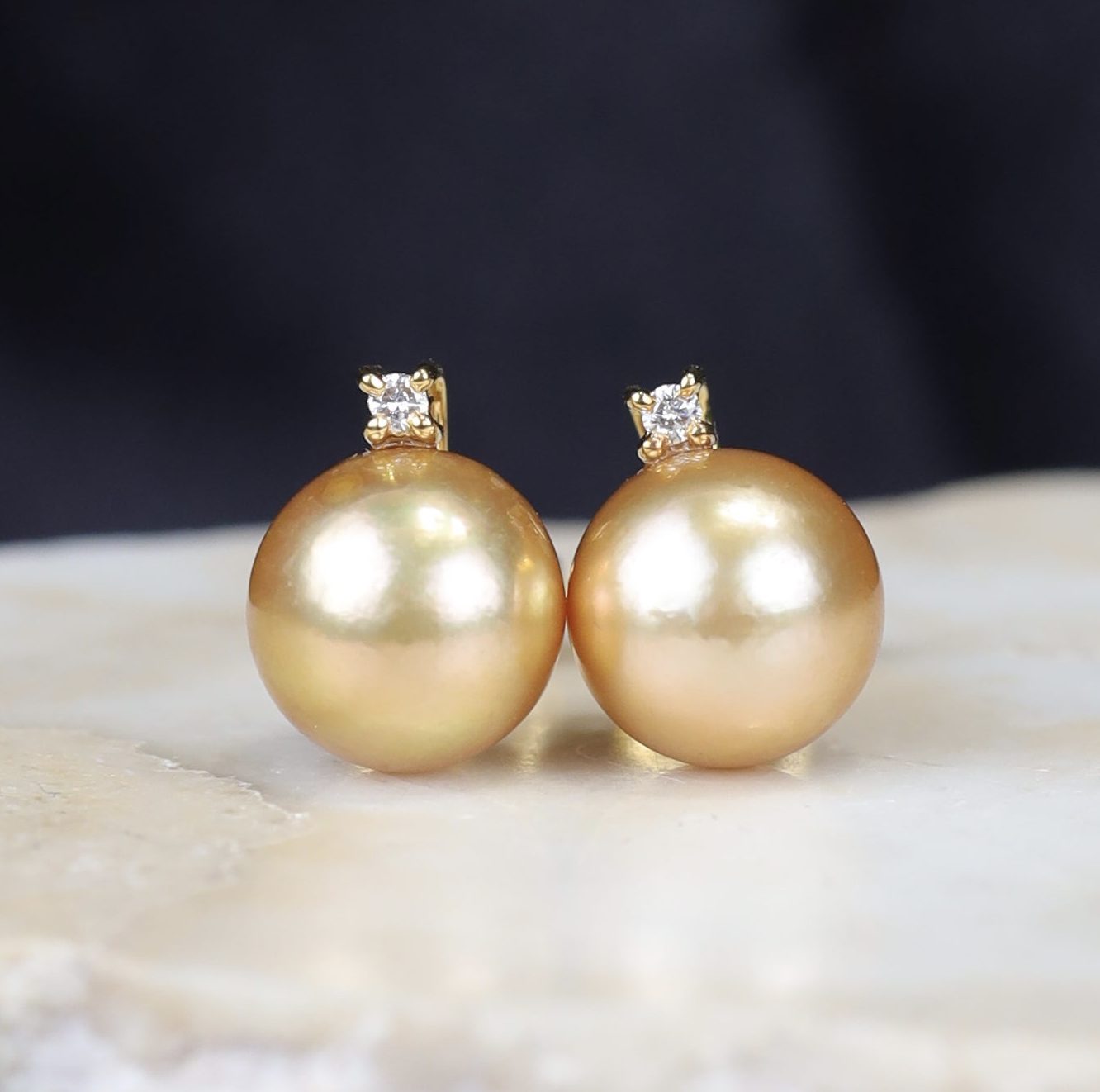 9.2mm South Sea Pearl w/ .04 CTW Diamond Stud Earrings 14K Yellow Gold E0187-YG