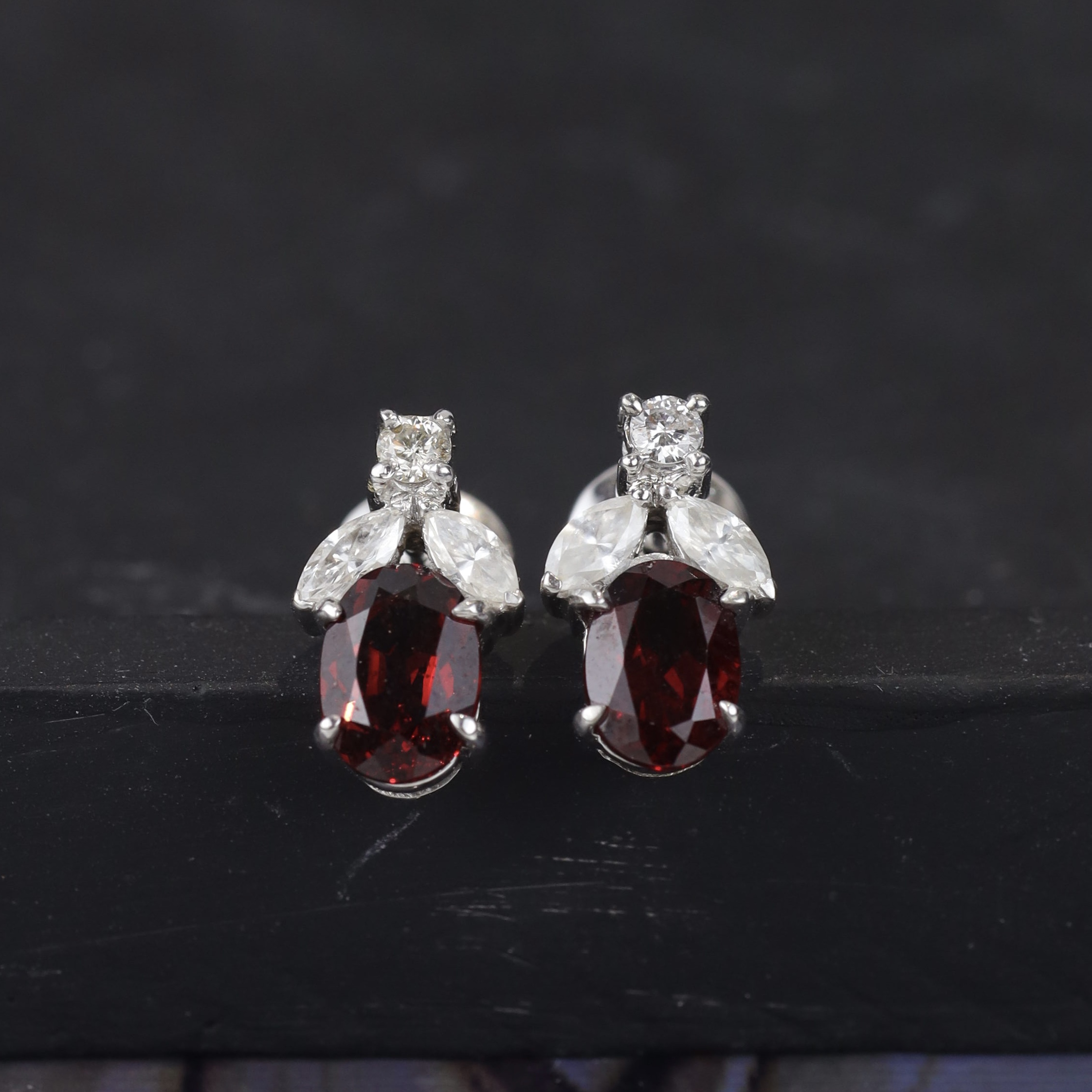 2.32 CTW Garnet w/ .44 CTW Diamond Earrings 14K White Gold E981