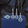 Sapphire & Diamond Necklace, Ring & Dangling Earrings Jewelry Set 14K White Gold JS253-WG