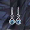 1.7 CTW Sapphire w/ .255 CTW Diamond Dangling Earrings 14K White Gold JS253E-WG