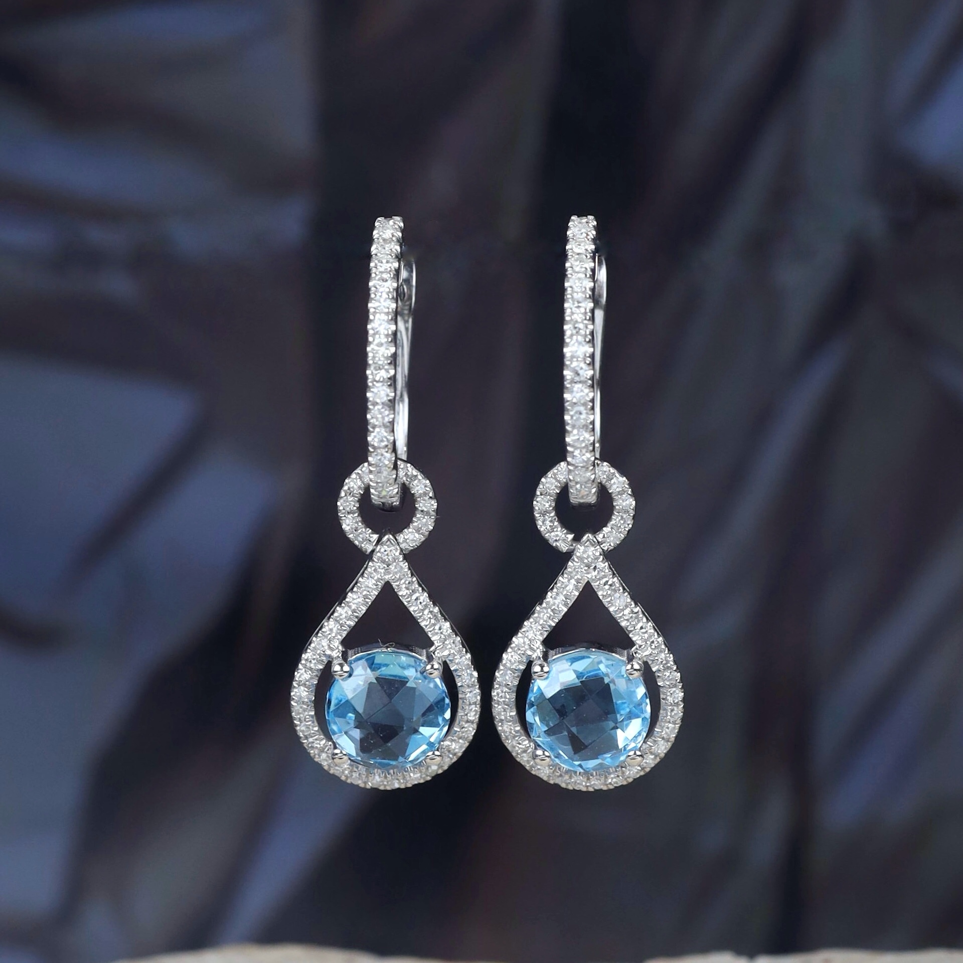 1.7 CTW Sapphire w/ .255 CTW Diamond Dangling Earrings 14K White Gold JS253E-WG