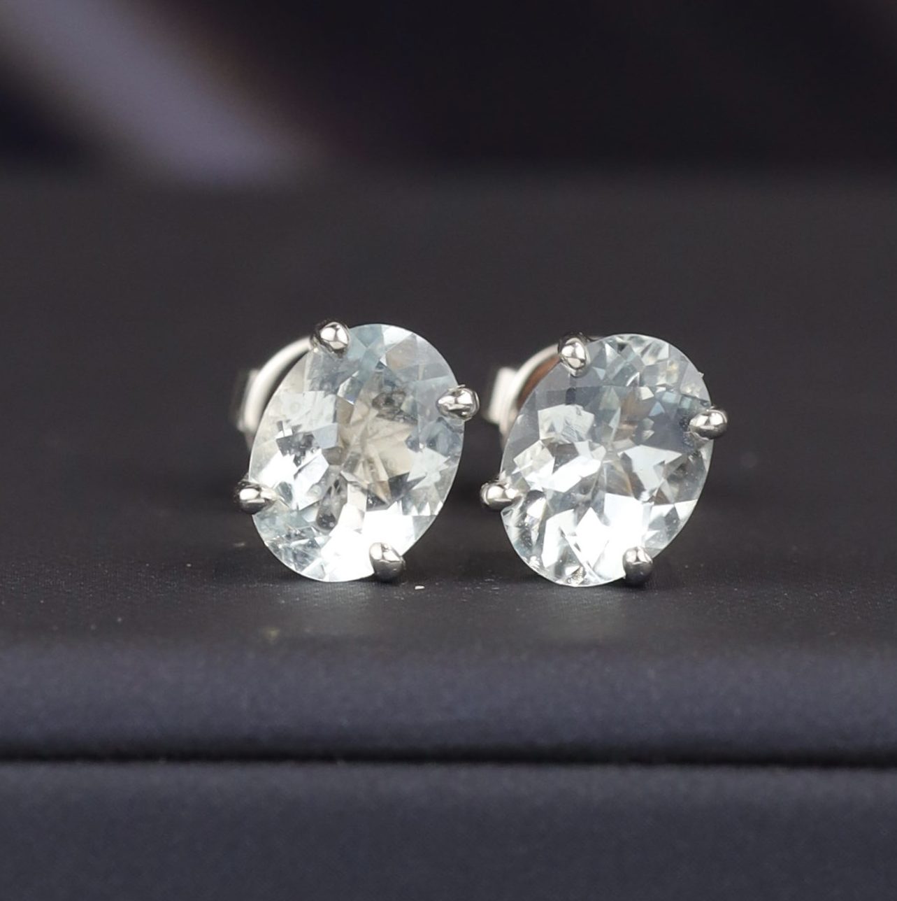 2.01 CTW Aquamarine Stud Earrings 14K White Gold E0191-