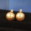 7.1mm South Sea Pearl w/ ..05 CTW Diamond Stud Earrings 18K Yellow Gold E0192-YG