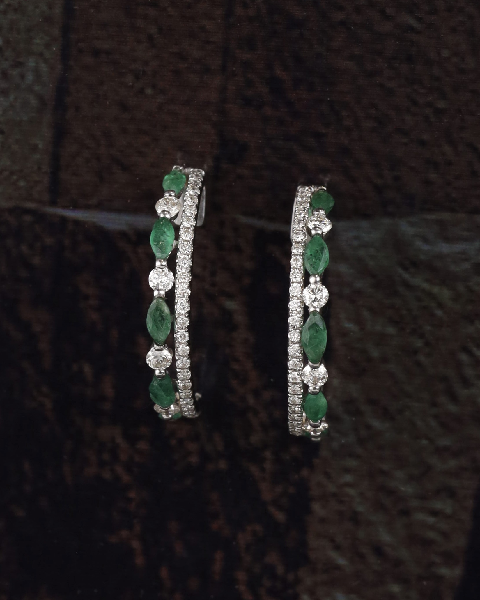 .68 CTW Emerald w/ .50 CTW Diamond Stud Earrings 18K White Gold E0213-WG